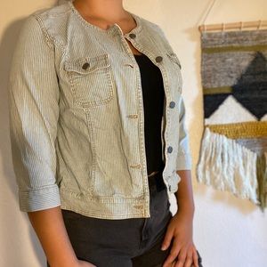 Chico’s Blue & White Stripe Button Up Jacket!